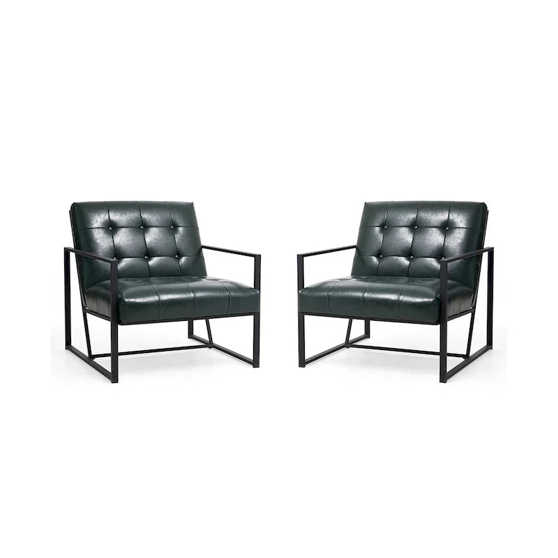 Glitzhome Set of 2 Mid-Century Tufted Accent Chairs in 29.25W PU Leather