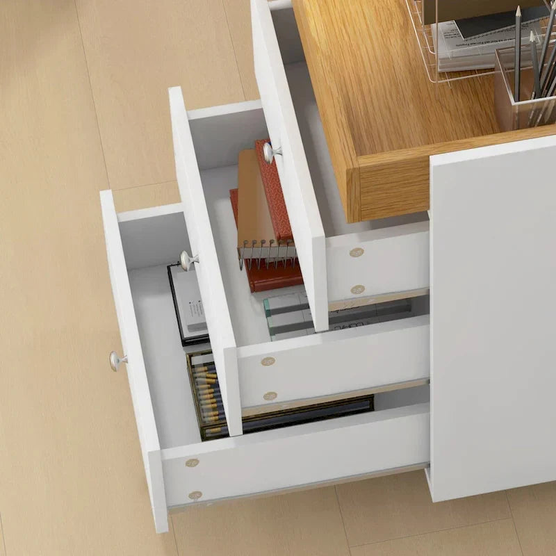 HOMCOM Mobile 3-Drawer Office Storage Cabinet with Removable Tray - Under-Desk Printer Stand on Wheels