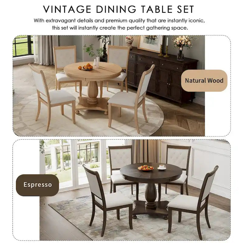 GDFStudio Lak Retro 5-Piece Dining Set with Upholstered Chairs
