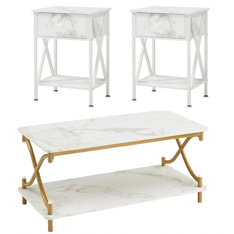 Javlergo Contemporary 3-Piece Living Room Coffee Table Set: Includes Wood Coffee Table and Two End Tables