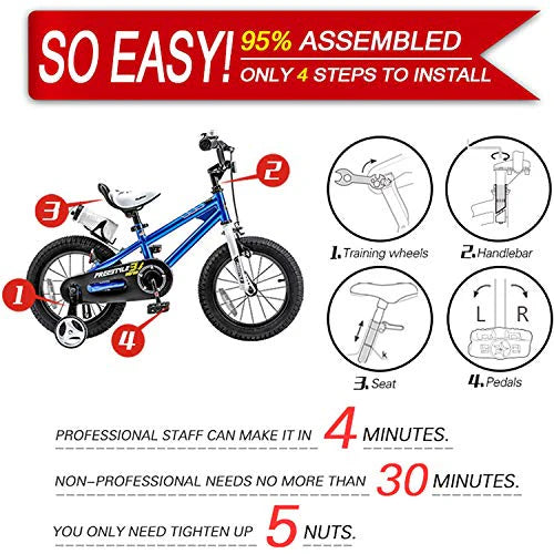 Royalbaby Kids Bike Freestyle BMX Bicycle with Training Wheels Kickstand