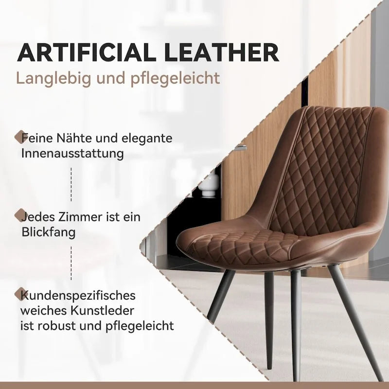 Set of 2 Leather Dining Chairs with Metal Legs