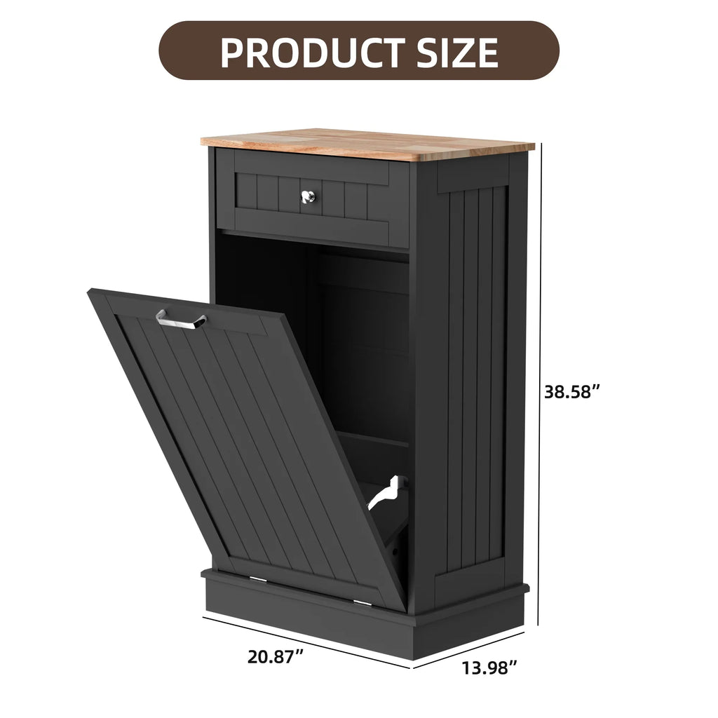 HARIPUL Single Tilt Out Trash Cabinet for 13 Gallon Waste Bin, Free Standing Kitchen Trash Can Cabinet with Drawers, White
