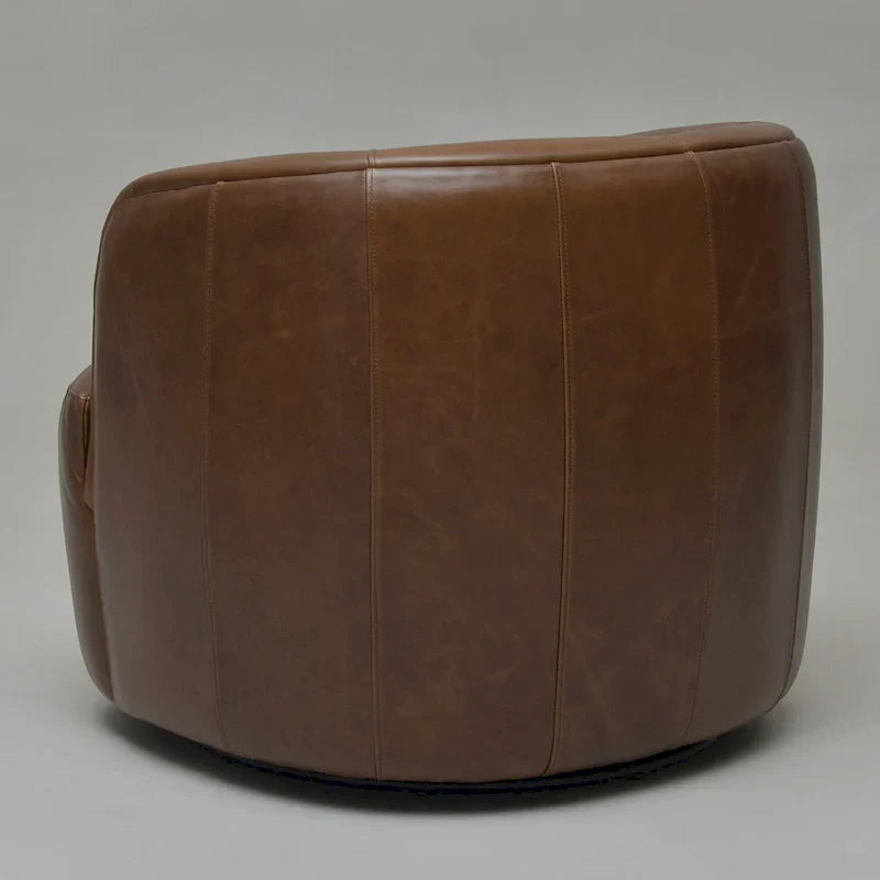 KINWELL Contemporary Genuine Leather Swivel Armchair with Cushion