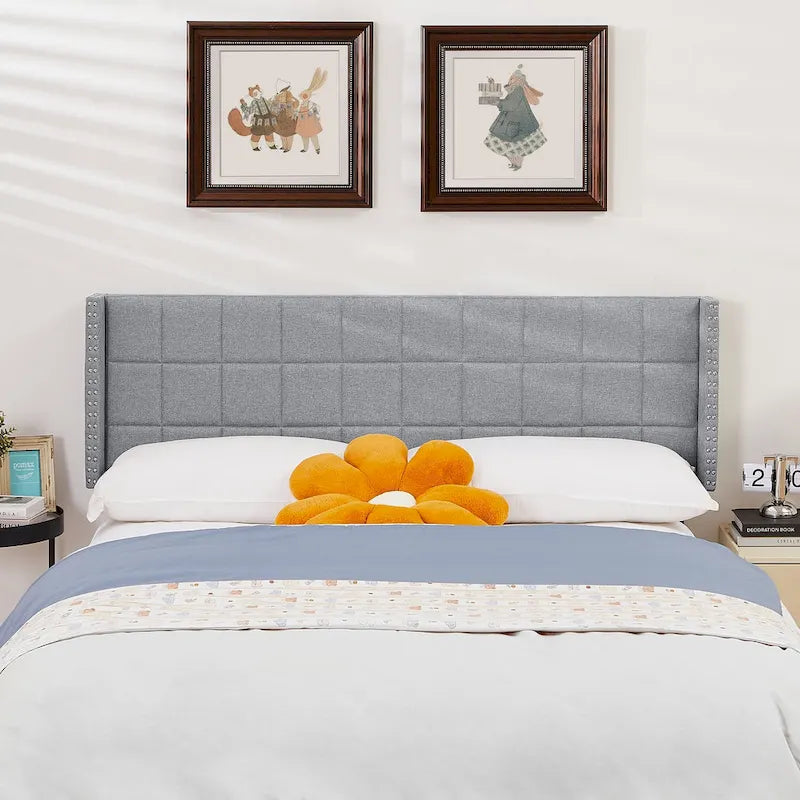 Javlergo Adjustable Upholstered Wingback Headboard for Queen/King Size Beds with Double Nailhead Trim