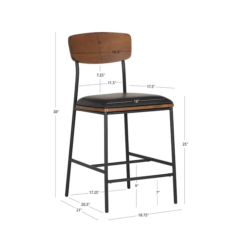 Lowrey 25-Inch Counter Stool with Metal Frame and Faux Leather Upholstery