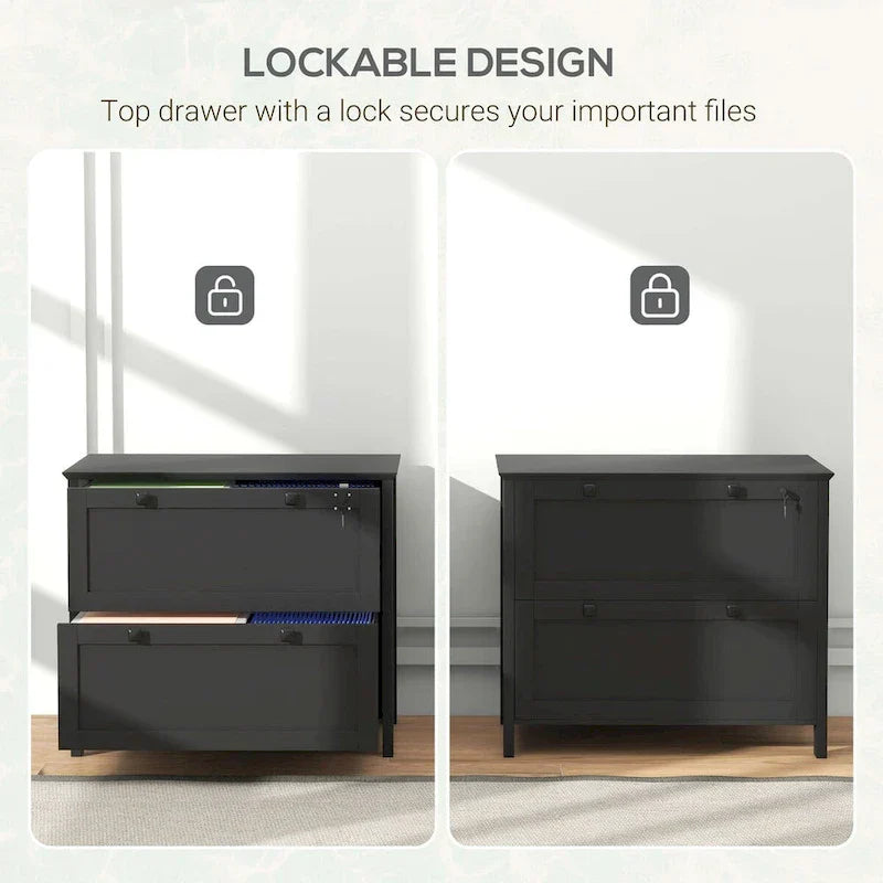 HOMCOM 2-Drawer Lateral File Cabinet with Lock and Adjustable Hanging Bar for Letter and A4 Files – Ideal for Home Office