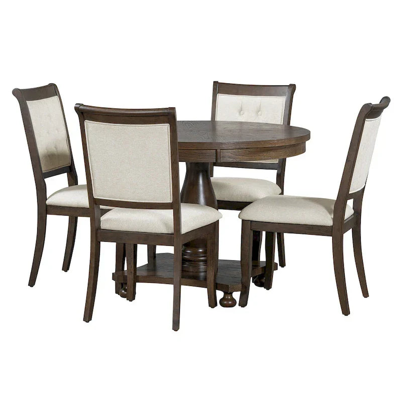 GDFStudio Lak Retro 5-Piece Dining Set with Upholstered Chairs