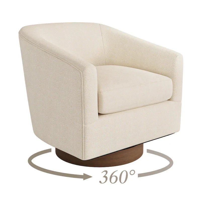 LUE BONA Contemporary Upholstered Wooden Barrel Swivel Accent Chair for Living Room