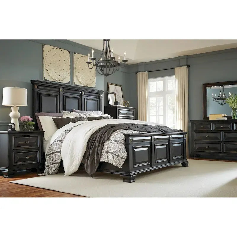 Roundhill Furniture Renova Vintage Black Wooden Bedroom Collection