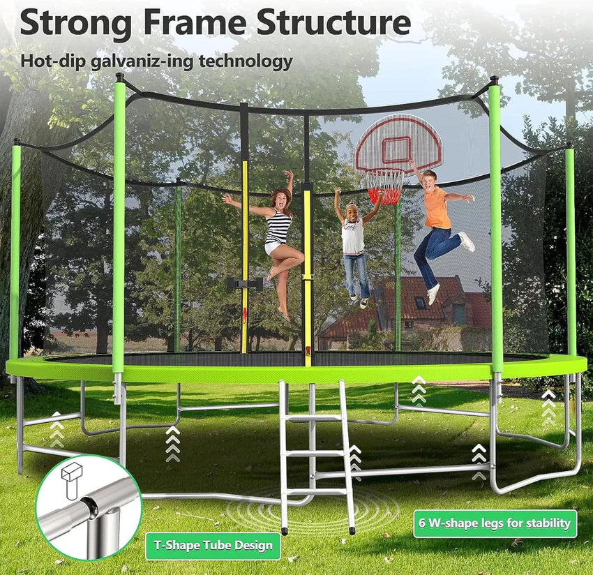 Upgraded 16Ft Trampoline with Basketball Hoop & Net