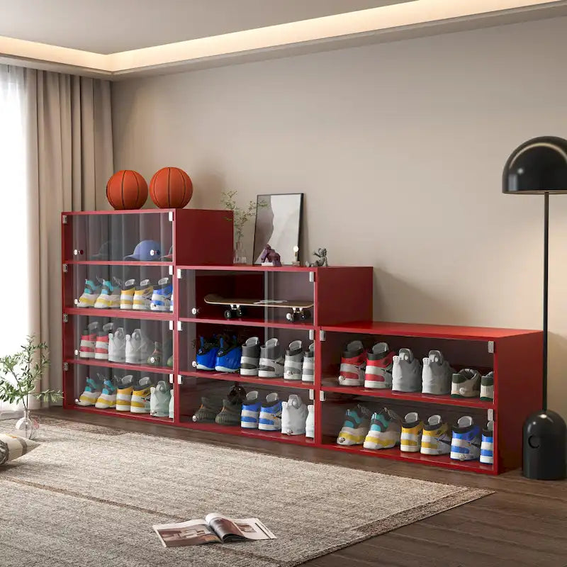 LED-Illuminated Glass Door Shoe Storage Cabinet for Sneakers