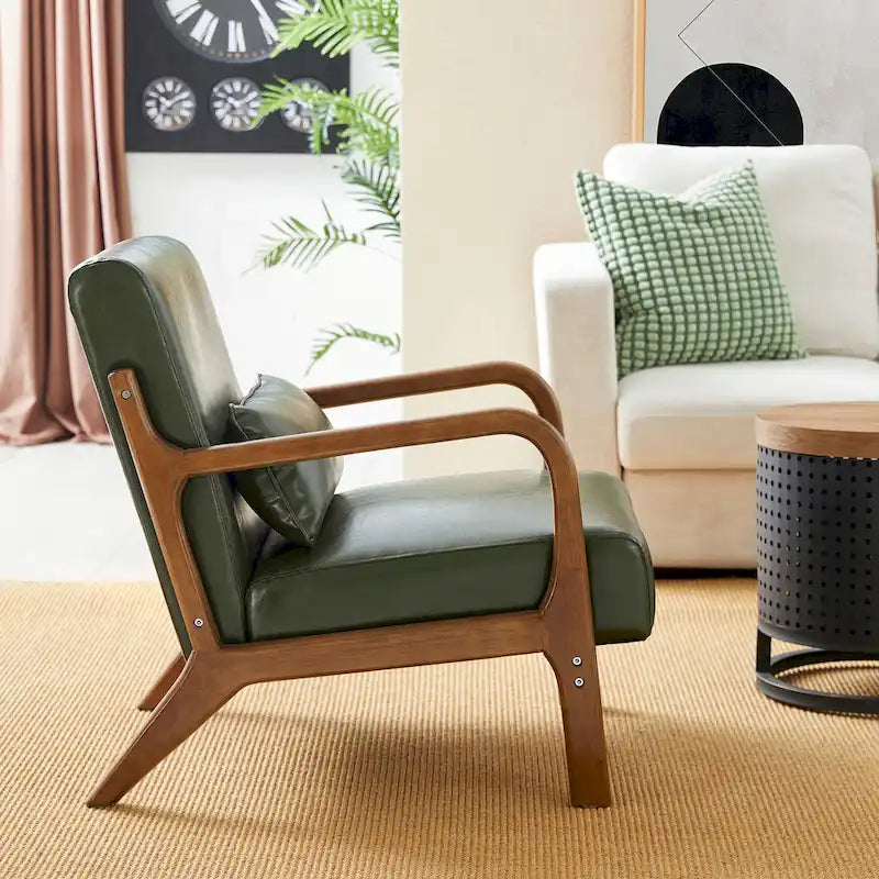 Glitzhome Set of 2 Mid-Century Modern PU Leather Accent Chairs - 30.75H with Cushions (25.75W x 33.75D)
