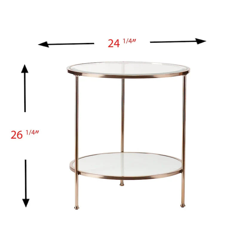 HomeRoots 26-Inch Gold Glass and Iron Round End Table with Shelf - Dimensions: 24.25 x 24.25 x 26.25 Inches