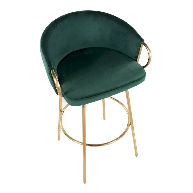 Set of 2 Lumisource Claire 30" Fixed-Height Bar Stools - Gold Metal - Dimensions: 19.5"L x 21"W x 38.25"H