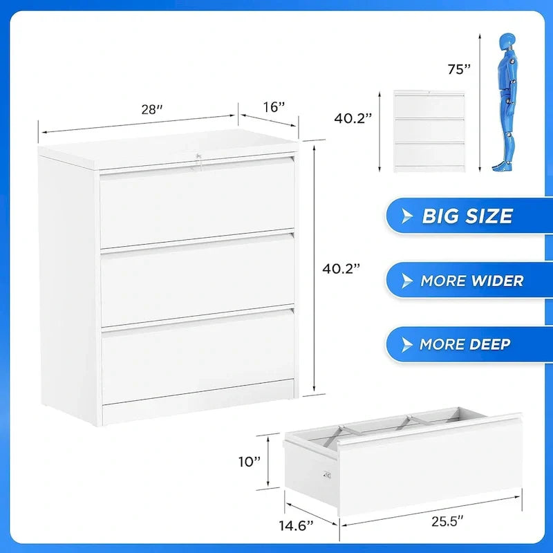 Metal Locking File Cabinet with 3 Drawers for Home Office