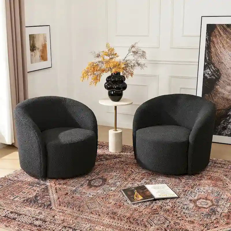 Set of 2 KINWELL 34-Inch Wide Upholstered Swivel Barrel Chairs