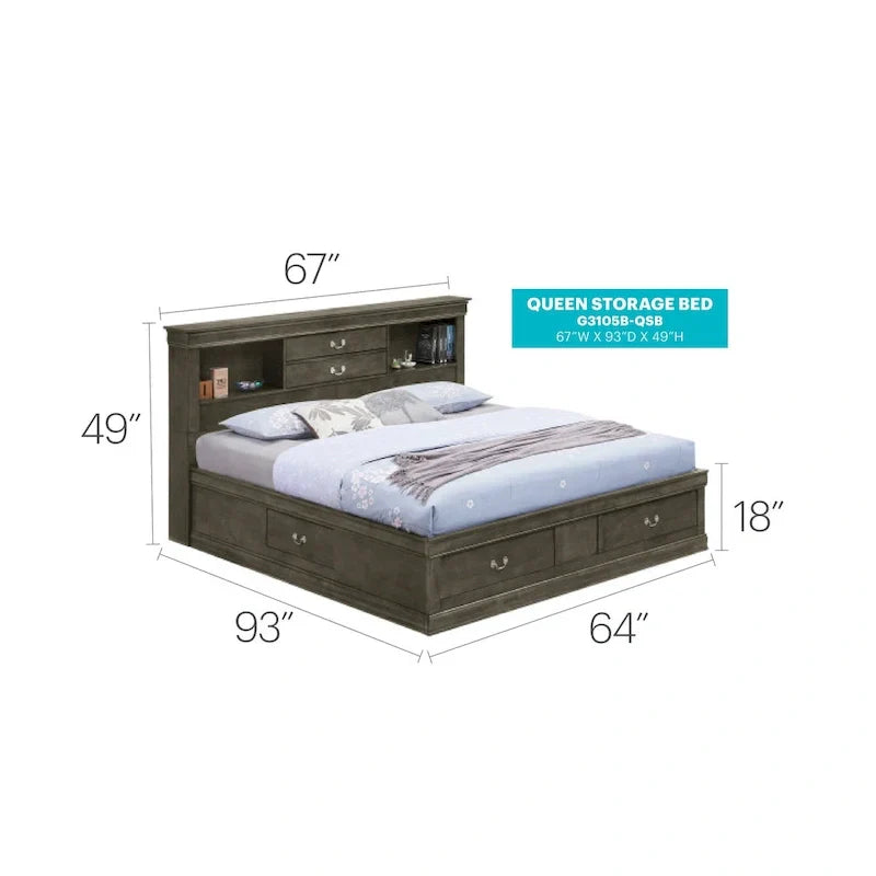 Louis Philippe Queen Platform Bed with Storage