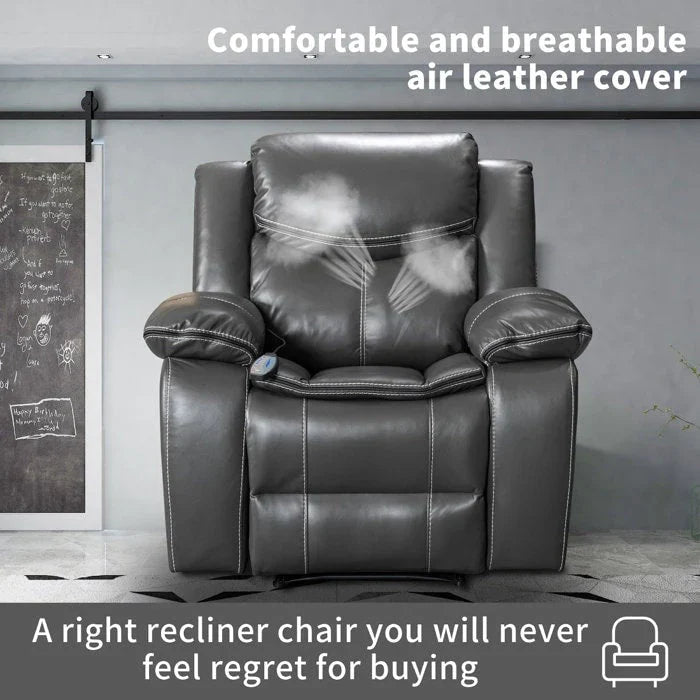 Wide Seat Durable Leather Massage and Heat Recliner