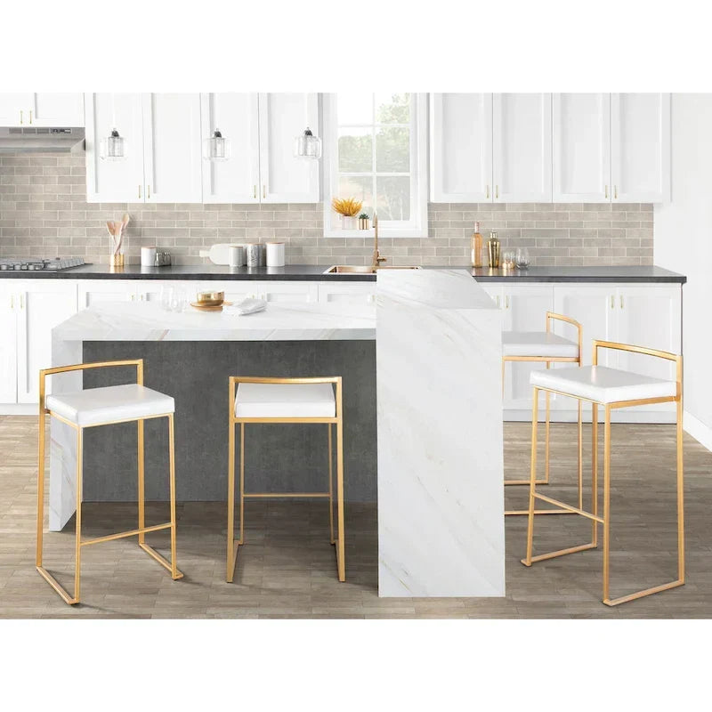 Set of 2 Stackable Gold Bar Stools with Silver Orchid Forest Finish