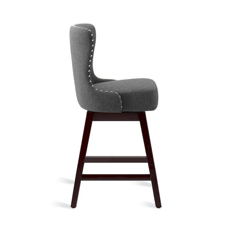 LUE BONA Set of 4 Mid-Century Modern 26-Inch Swivel Counter Stools with Faux Leather and Fabric Upholstery for Kitchen Island