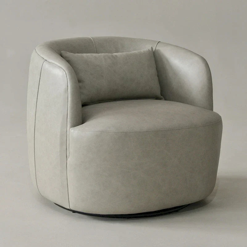 KINWELL Contemporary Genuine Leather Swivel Armchair with Cushion