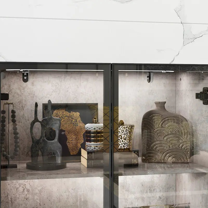 Glass-Door Display Storage Cabinet with LED Lighting