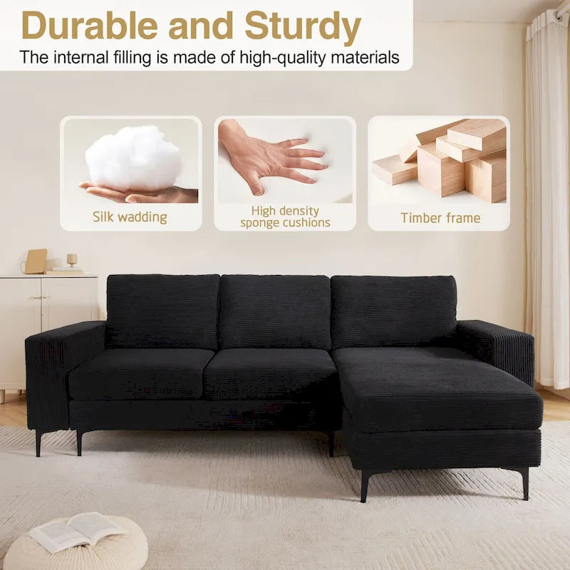 HOOOWOOO L-Shaped Upholstered Sofa with Stylish Metal Legs