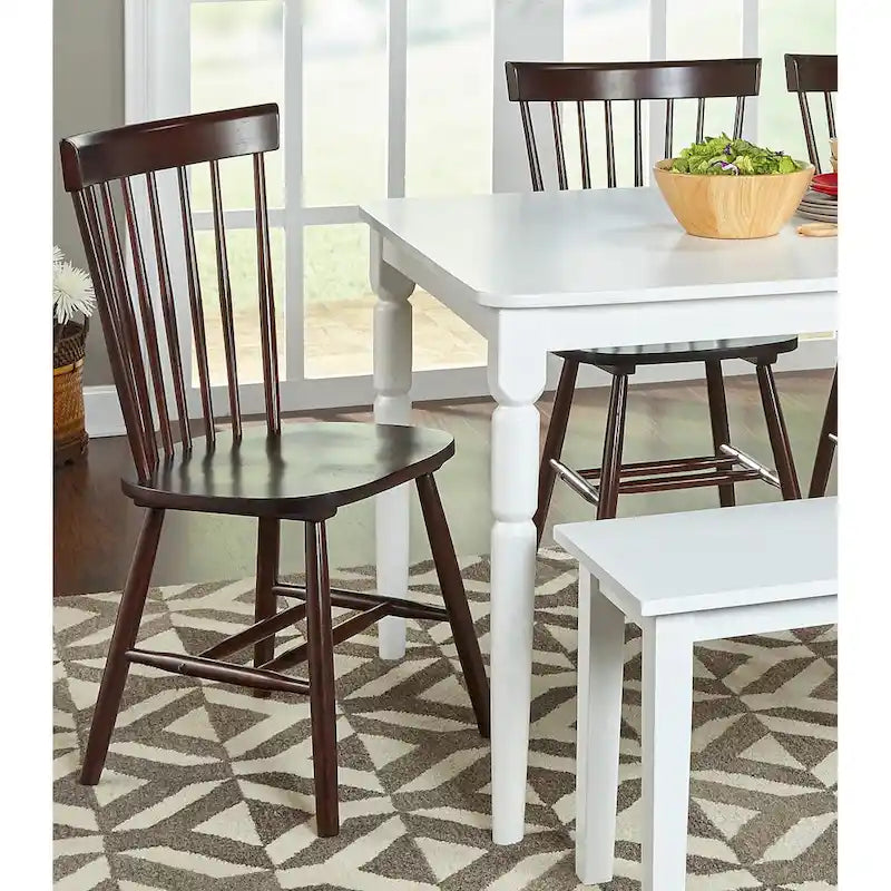 Set of 2 Spindle Back Dining Chairs Solid Rubberwood Farmhouse Style