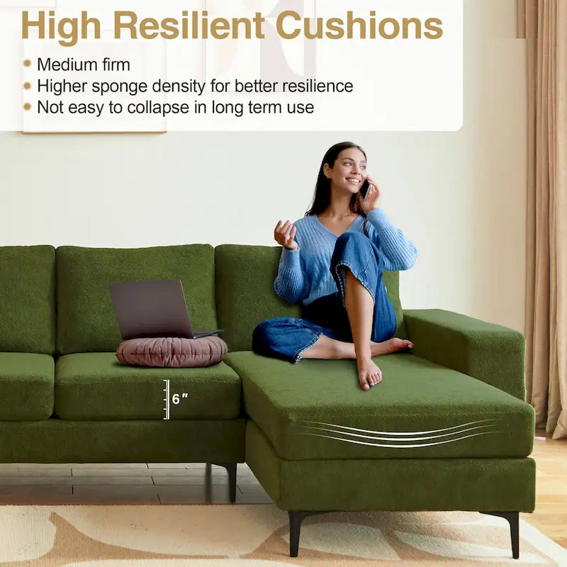 HOOOWOOO L-Shaped Upholstered Sofa with Stylish Metal Legs