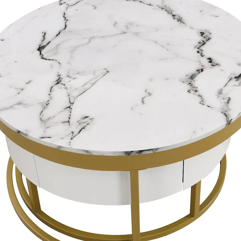 GEITIN Contemporary Round Nesting Coffee Table with Storage Drawers