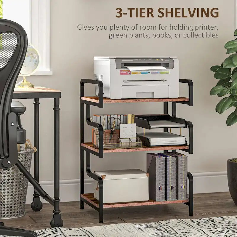 HOMCOM Industrial 3-Tier Printer Stand with Storage - Versatile Metal Rack for Home Office