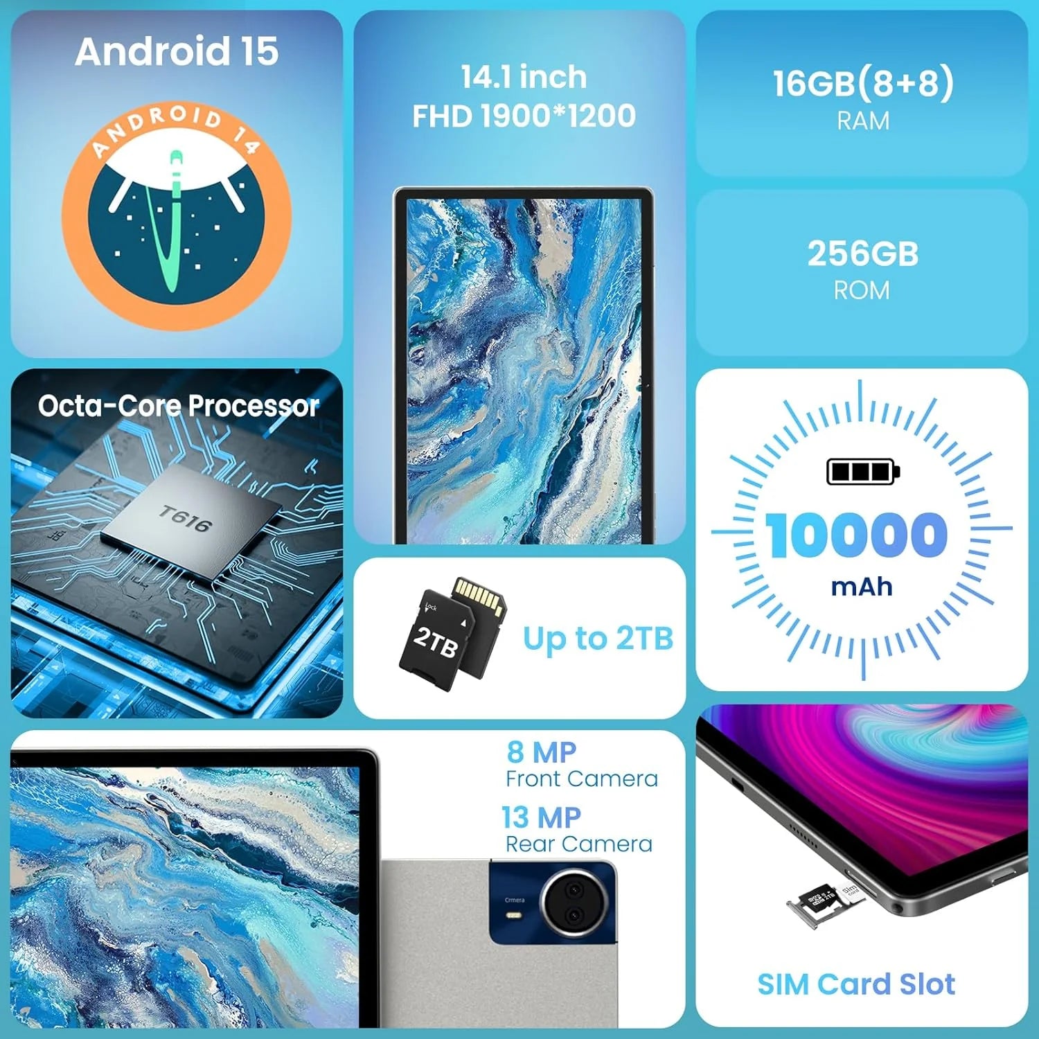14 Inch Android Tablet 16GB RAM 256GB ROM 4G LTE