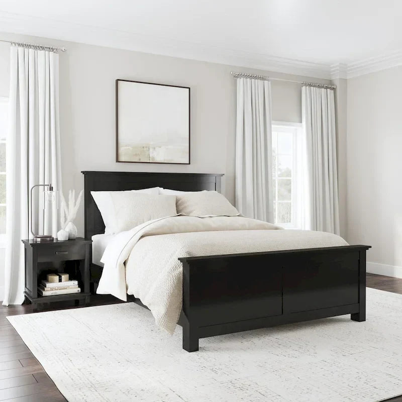 Homestyles Oak Park Black Wood Queen Bed and Nightstand Set - 2 Pieces