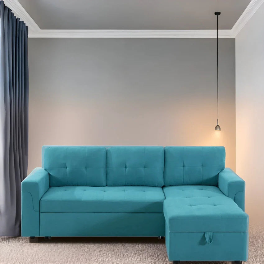 Convertible Reversible Sectional Sofa with Pull-Out Sleeper Bed, Hidden Storage Chaise, and Durable Legs