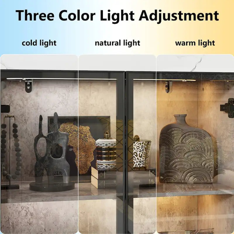 Glass-Door Display Storage Cabinet with LED Lighting