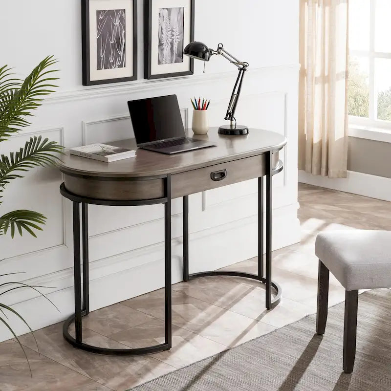 Leick Home Modern Oval Desk with Metal Legs