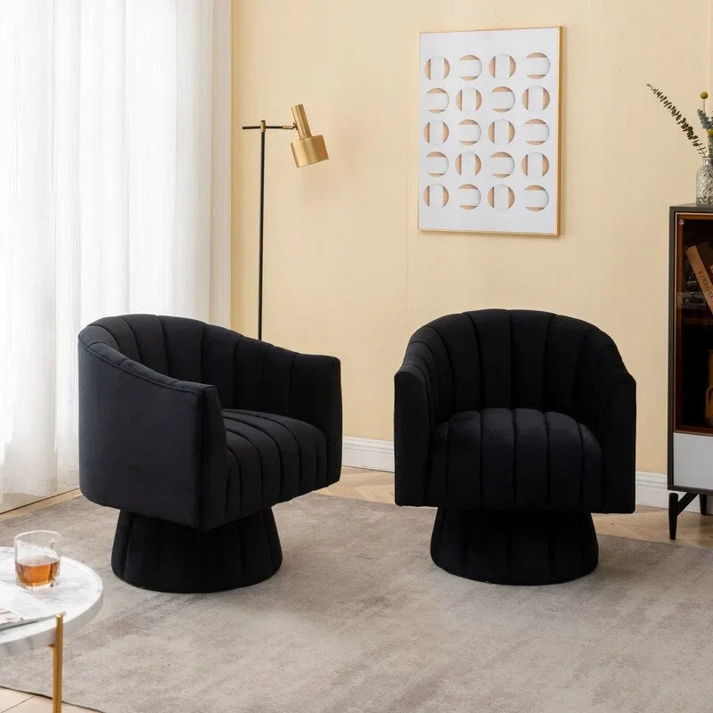 SEYNAR Set of 2 Modern Glam Velvet Upholstered Round Swivel Accent Barrel Chairs