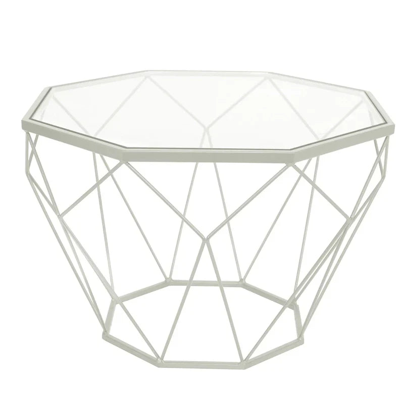 Malibu 22 Modern Octagonal Coffee Table with Tempered Glass Top and Durable Metal Geometric Base for Living Room or Office