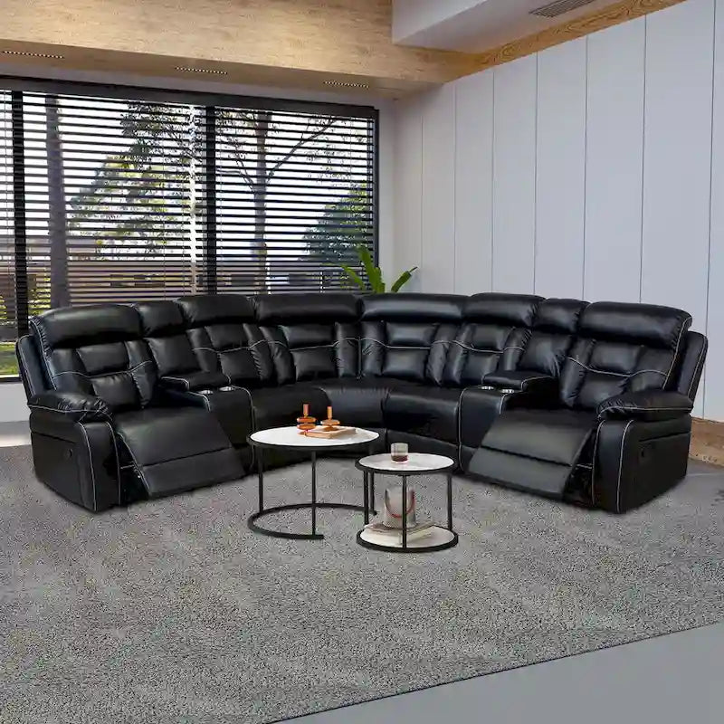 Mid-Century Modern Faux Leather Reclining Sectional Sofa