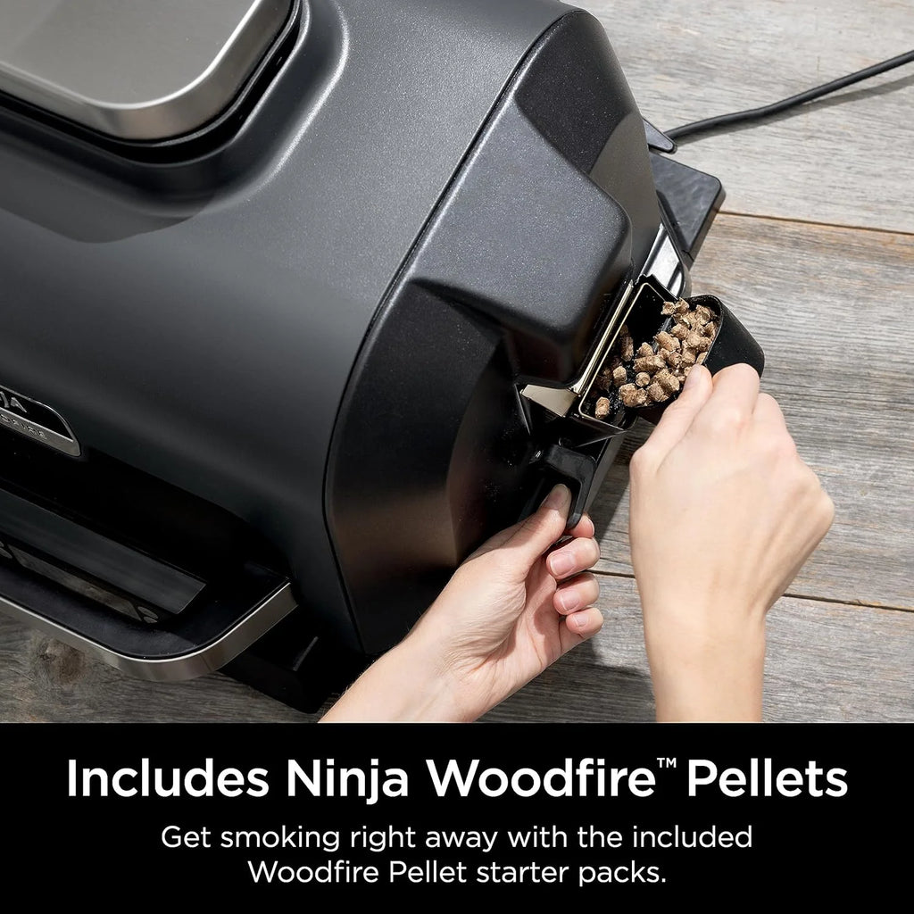 Ninja, Woodfire Pro XL Outdoor Grill & Smoker, Thermometer, 4-in-1 Master Grill, BBQ Smoker, Outdoor Air Fryer, Bake, Portable, Electric Grill, Dark Grey, OG850