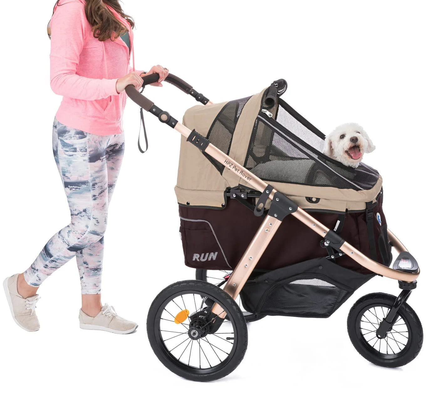 Jogging Sports Stroller with Comfort Rubber Wheels/Zipper-Less Entry/1-Hand Quick Fold/Aluminum Frame for Small/Medium Dogs Cats and Pets (Green Camo)
