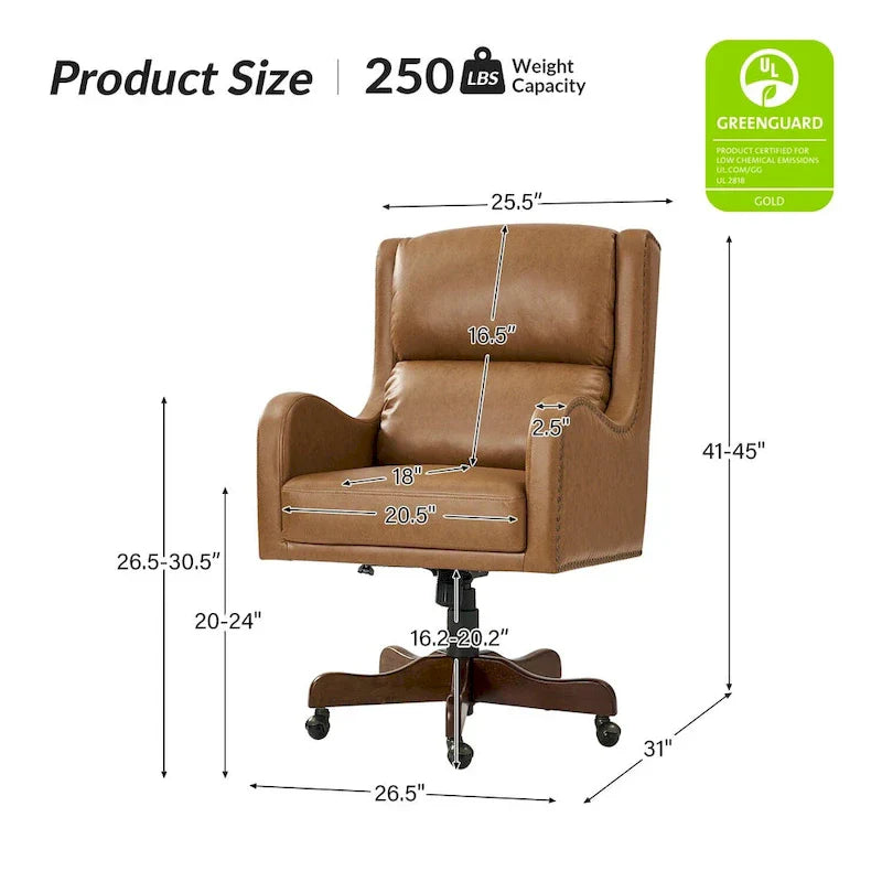 HULALA HOME Pete Adjustable Height Faux Leather Swivel Executive Chair with Tilt Mechanism