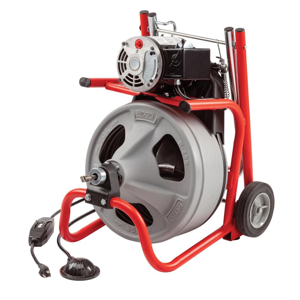 K-400 Drain Cleaning Snake Auger 120-Volt Drum Machine with C-32IW 3/8 in. x 75 ft. Cable + 4-Piece Tool Set & Gloves 52363
