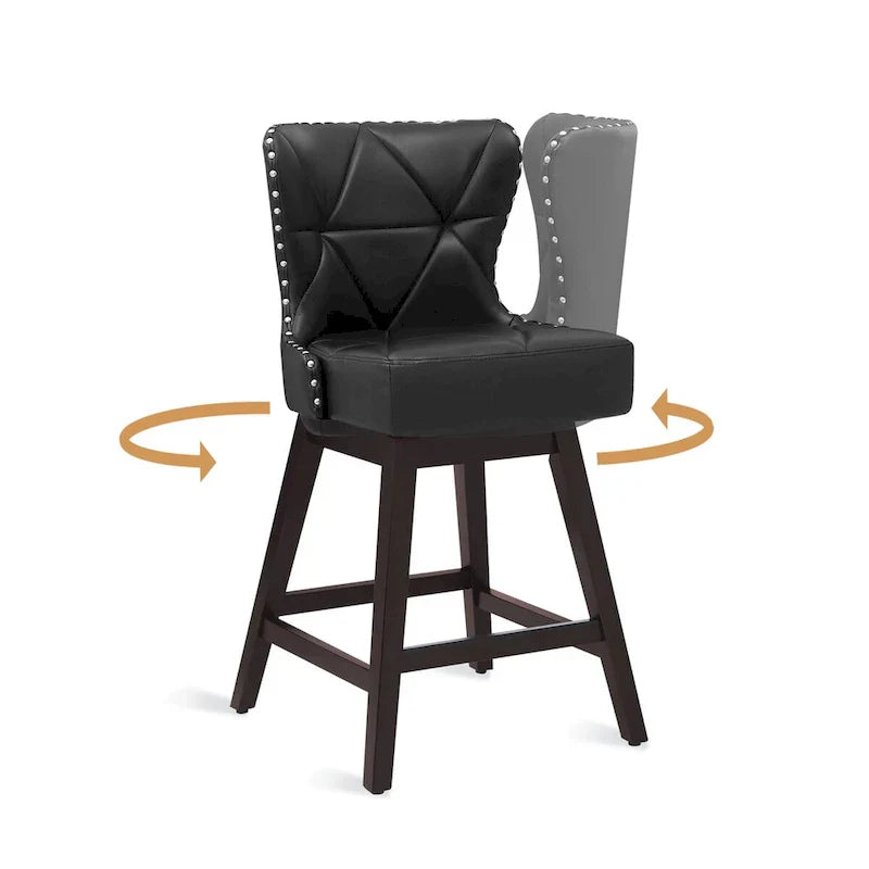 LUE BONA Set of 4 Mid-Century Modern 26-Inch Swivel Counter Stools with Faux Leather and Fabric Upholstery for Kitchen Island