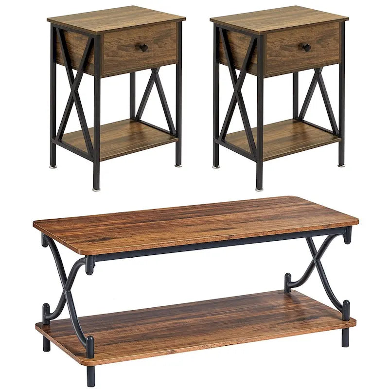 Javlergo Contemporary 3-Piece Living Room Coffee Table Set: Includes Wood Coffee Table and Two End Tables
