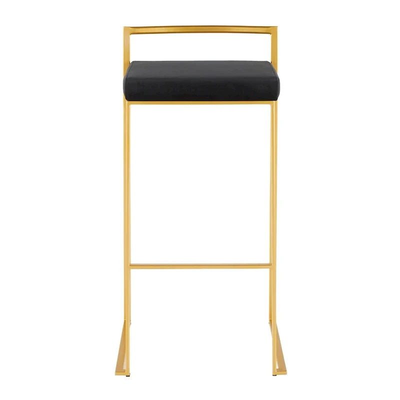 Set of 2 Stackable Gold Bar Stools with Silver Orchid Forest Finish