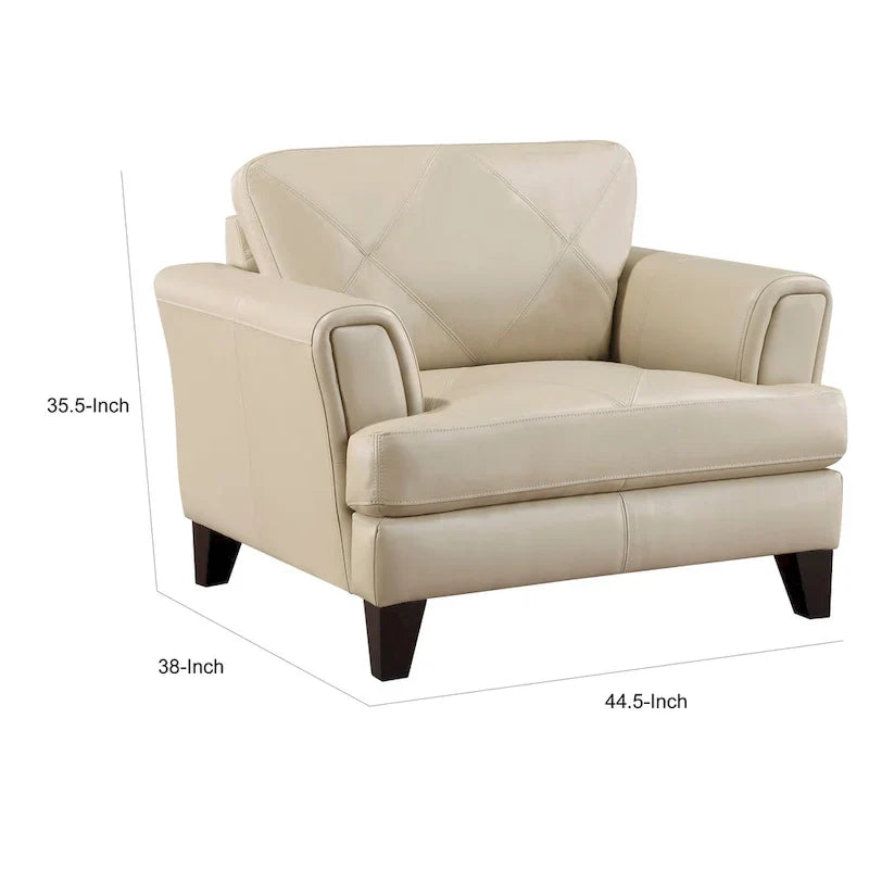 Lisa 38-Inch Cream Top Grain and Split Leather Accent Chair with Solid Wood Frame