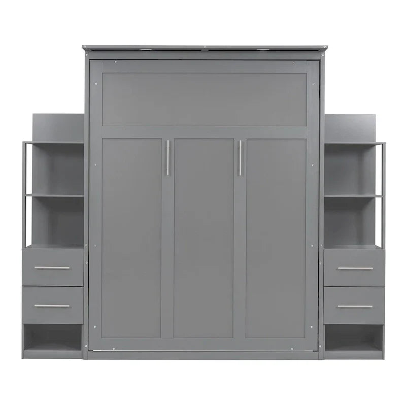 Merax Murphy Bed with Shelves, Drawers, and Integrated LED Lighting