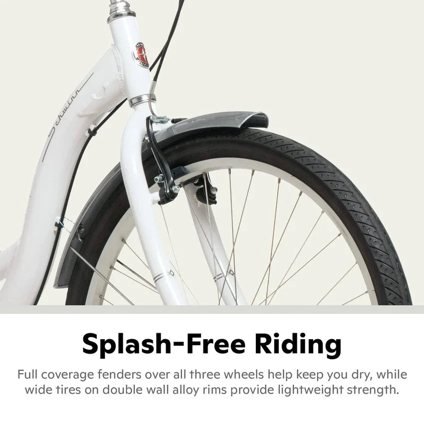 2025 Schwinn Meridian Adult Tricycle Bike Mens and Womens Three Wheel Beach Cruiser 26-inch Wheels Low Step-Through Frame Wide Seat Rear Folding Basket Sin